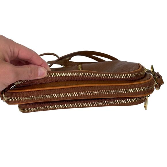 Stella Biana Italy Triple Entry Brown Leather Zip Crossbody Shoulder Bag Purse - Picture 6 of 9